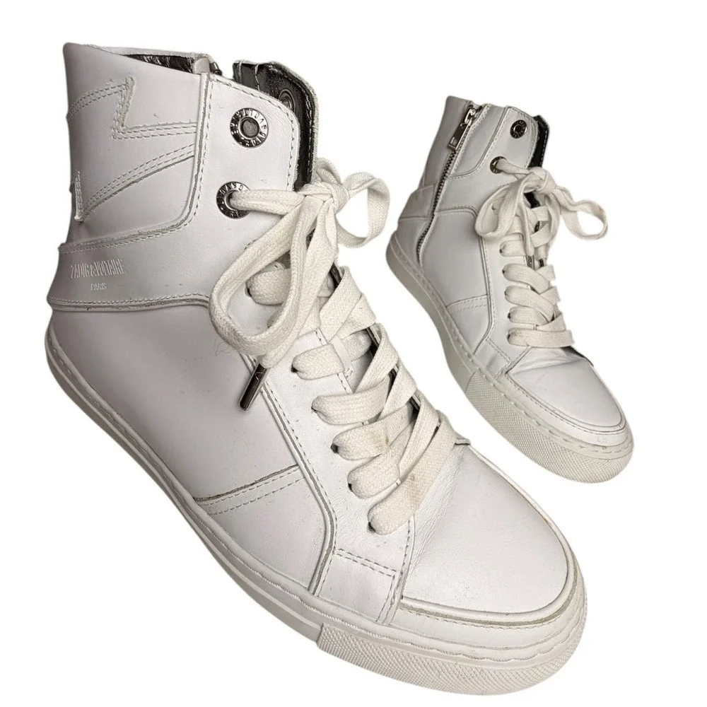 Zadig & Voltaire High Flash Lightning Bolt Leather High Top Sneakers EU 38 - Picture 8 of 16
